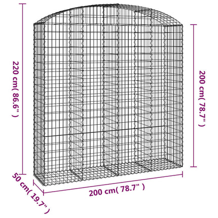 Gabion bågformad 200x50x200/220 cm galvaniserat järn