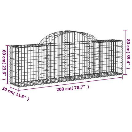 Gabion bågformad 200x30x60/80 cm galvaniserat järn