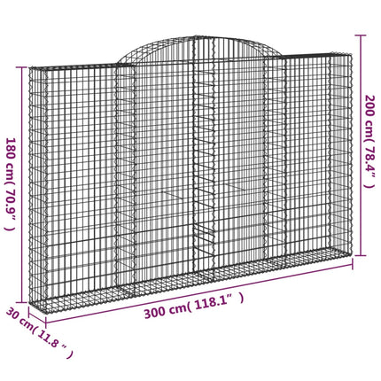 Gabion bågformad 300x30x180/200 cm galvaniserat järn