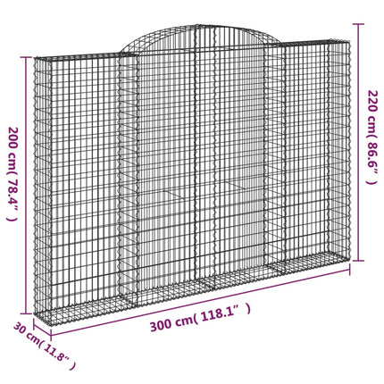 Gabion bågformad 300x30x200/220 cm galvaniserat järn