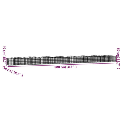 Upphöjd planteringsgabion 800x50x50 cm galvaniserat järn