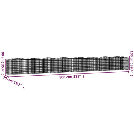 Upphöjd planteringsgabion 800x50x100 cm galvaniserat järn