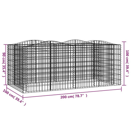 Upphöjd planteringsgabion 200x100x100 cm galvaniserat järn
