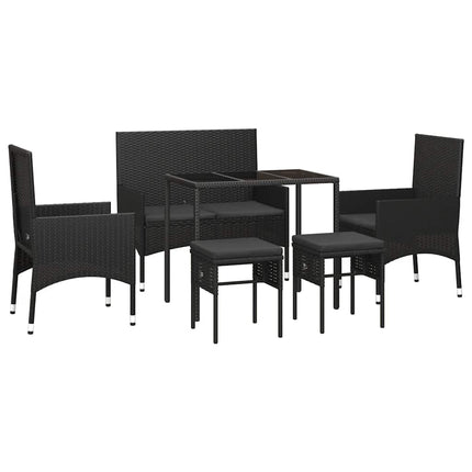Loungegrupp med dynor 6 delar svart konstrotting