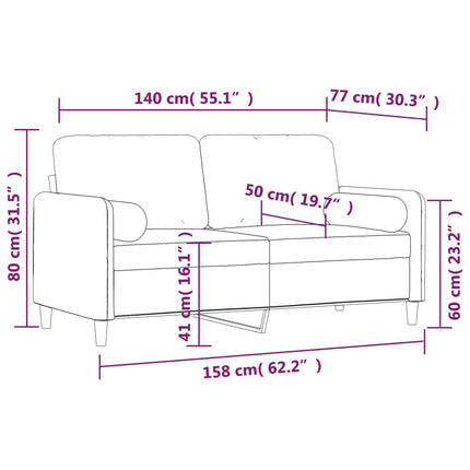 2-sitssoffa med kuddar och dynor ljusgrå 140 cm sammet