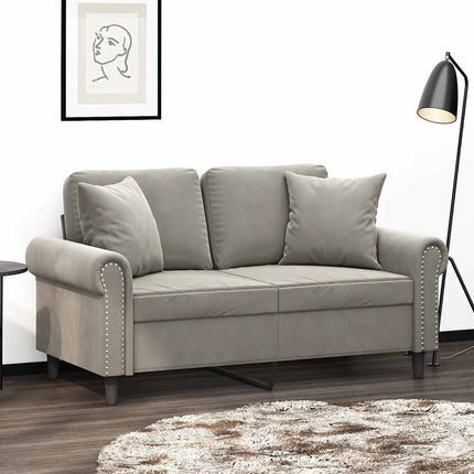 2-sitssoffa med kuddar och dynor ljusgrå 120 cm sammet