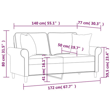 2-sitssoffa med kuddar och delar mörkgrå 140 cm tyg