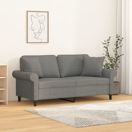 2-sitssoffa med kuddar och delar mörkgrå 140 cm tyg