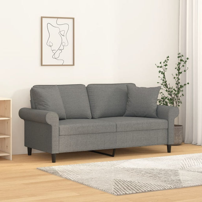 2-sitssoffa med kuddar och delar mörkgrå 140 cm tyg
