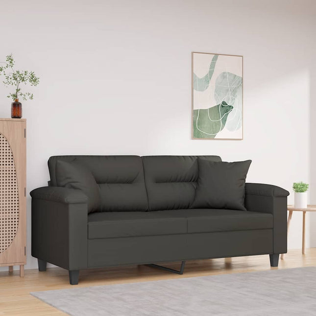 2-sitssoffa med kuddar och delar mörkgrå 140 cm mikrofibertyg