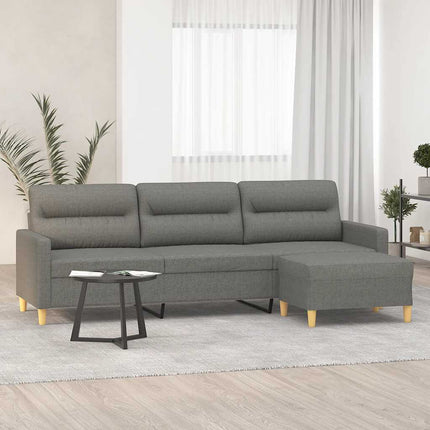 3-sitssoffa med fotpall mörkgrå 210 cm tyg