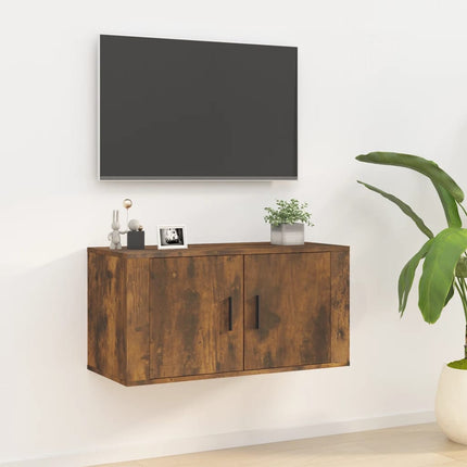 Väggmonterad tv-bänk rökfärgad ek 80x34,5x40 cm