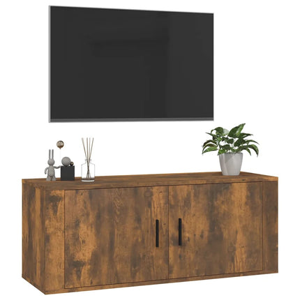 Väggmonterad tv-bänk rökfärgad ek 100x34,5x40 cm