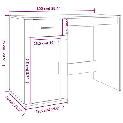 Skrivbord rökfärgad ek 100x49x75 cm konstruerat trä