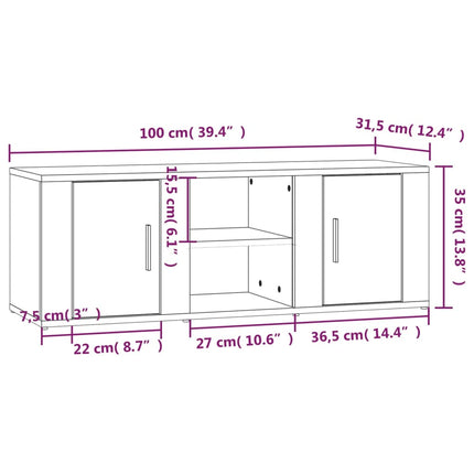 Tv-bänk betonggrå 100x31,5x35 cm konstruerat trä