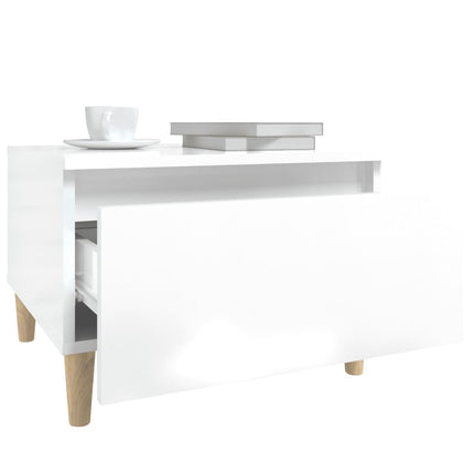 Sidobord vit högglans 50x46x35 cm konstruerat trä