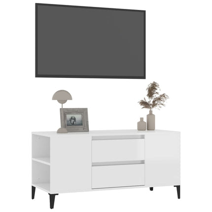 Tv-bänk vit högglans 102x44,5x50 cm konstruerat trä