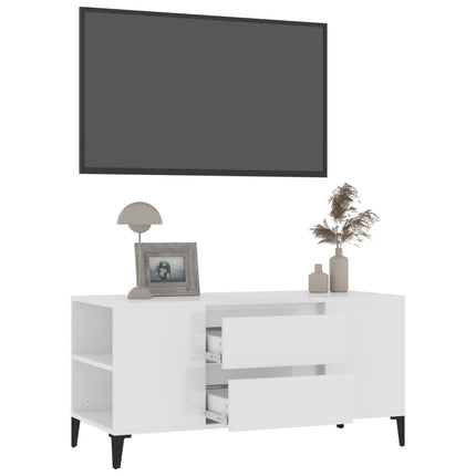 Tv-bänk vit högglans 102x44,5x50 cm konstruerat trä