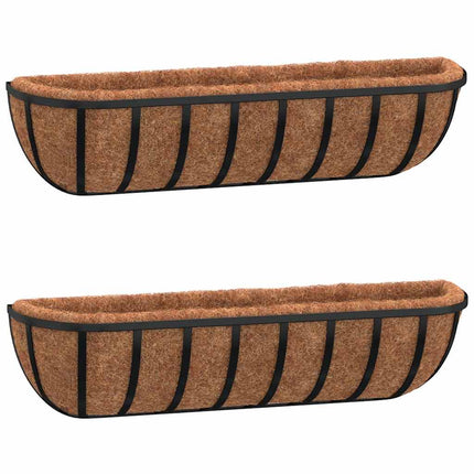Blomlådor 2 st med kokosfibrer svart 61x19x16 cm stål