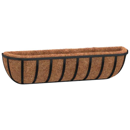 Blomlådor 2 st med kokosfibrer svart 61x19x16 cm stål