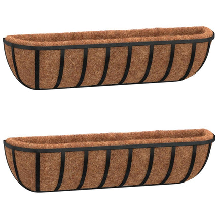 Blomlådor 2 st med kokosfibrer svart 76x21x16 cm stål