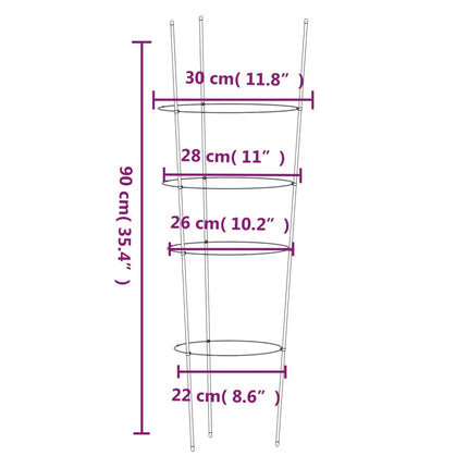 Växtstöd med 4 ringar 5 st grön 90 cm stål