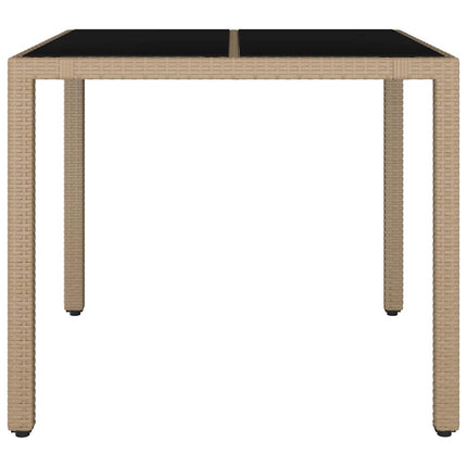 Trädgårdsbord med glasskiva beige konstrotting&härdat glas