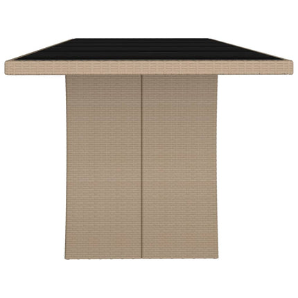 Trädgårdsbord med glasskiva beige konstrotting&härdat glas