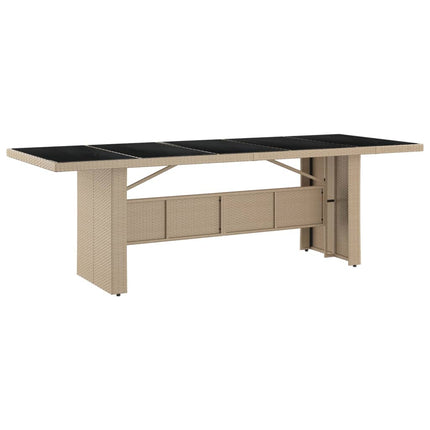 Trädgårdsbord med glasskiva beige konstrotting&härdat glas