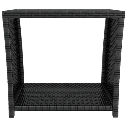 Trädgårdsbord med glasskiva svart konstrotting&härdat glas