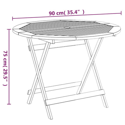 Hopfällbart trädgårdsbord Ø 90x75 cm massivt akaciaträ