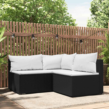 Loungegrupp för trädgården med dynor 3 delar svart konstrotting