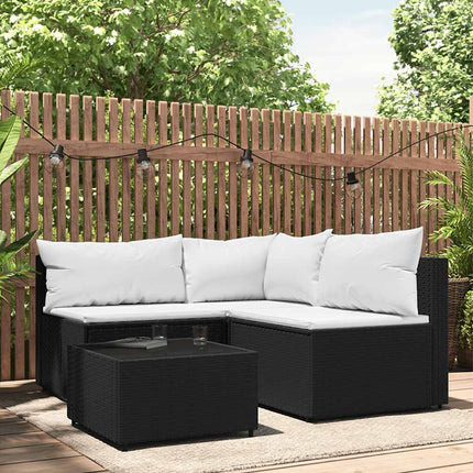 Loungegrupp för trädgården med dynor 4 delar svart konstrotting