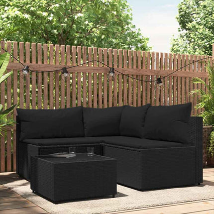 Loungegrupp för trädgården med dynor 4 delar svart konstrotting