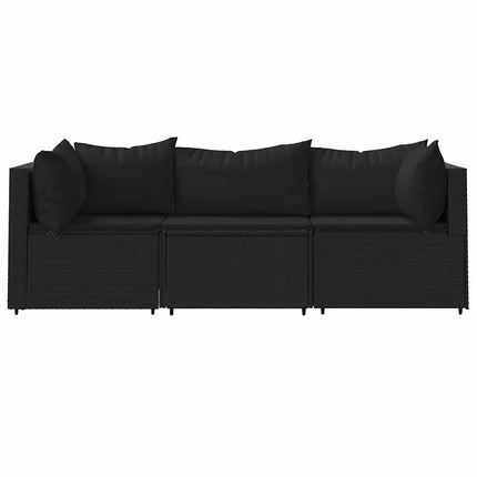 Loungegrupp för trädgården med dynor 3 delar svart konstrotting