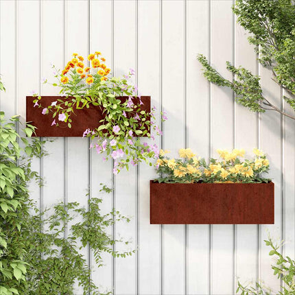 Odlingslådor för vägg 2 st rosttrögt stål 53x10x17 cm