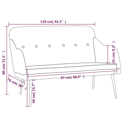 Bänk svart 110x76x80 cm tyg