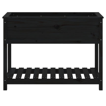 Odlingslåda med hylla svart 111,5x54x81 cm massiv furu