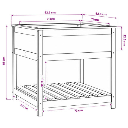 Odlingslåda med hylla vit 82,5x82,5x81 cm massiv furu