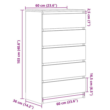 Byrå vit 60x36x103 cm konstruerat trä