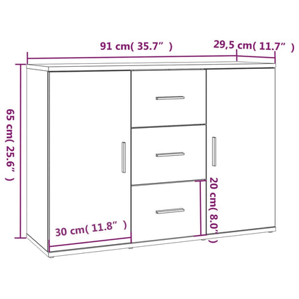 Skänk vit 91x29,5x65 cm konstruerat trä