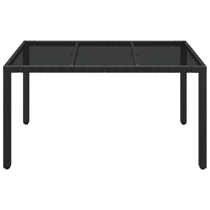 Trädgårdsbord med glasskiva svart 150x90x75 cm konstrotting