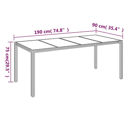 Trädgårdsbord med glasskiva grå 190x90x75 cm konstrotting