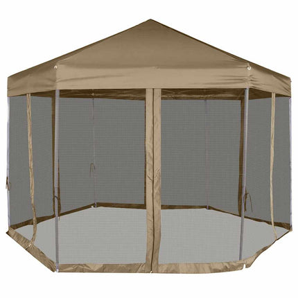Pop-Up tält sexkantigt med sidoväggar 3,6x3,1 m taupe 220g/m²