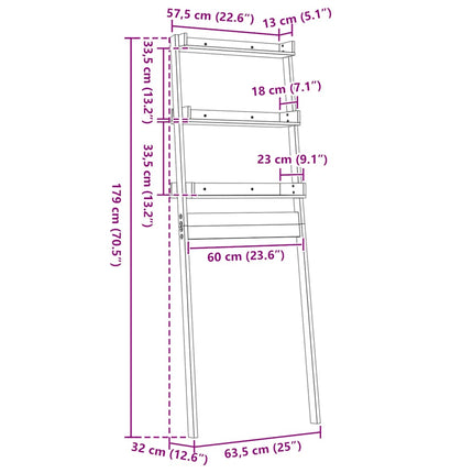 Badrumshylla vit 63,5x32x179 cm massiv furu