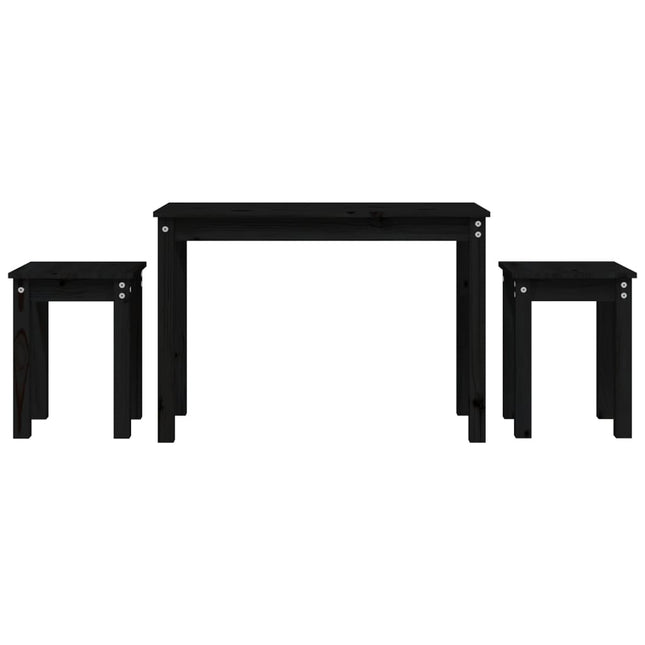 Satsbord 3 st svart massiv furu