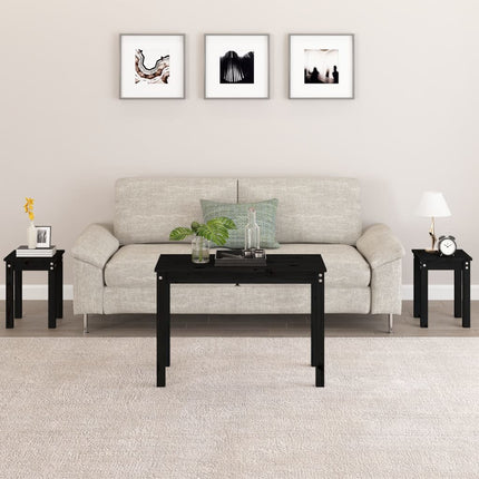 Satsbord 3 st svart massiv furu