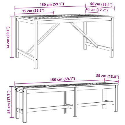 Trädgårdsmöbelset 3 pcs Brun Massivt Akaciaträ