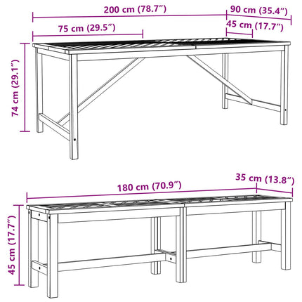 Trädgårdsmöbelset 3 pcs Brun Massivt Akaciaträ