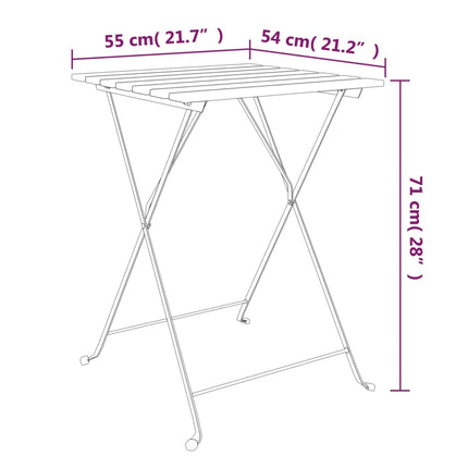 Hopfällbart caféset 3 delar massivt akaciaträ och stål